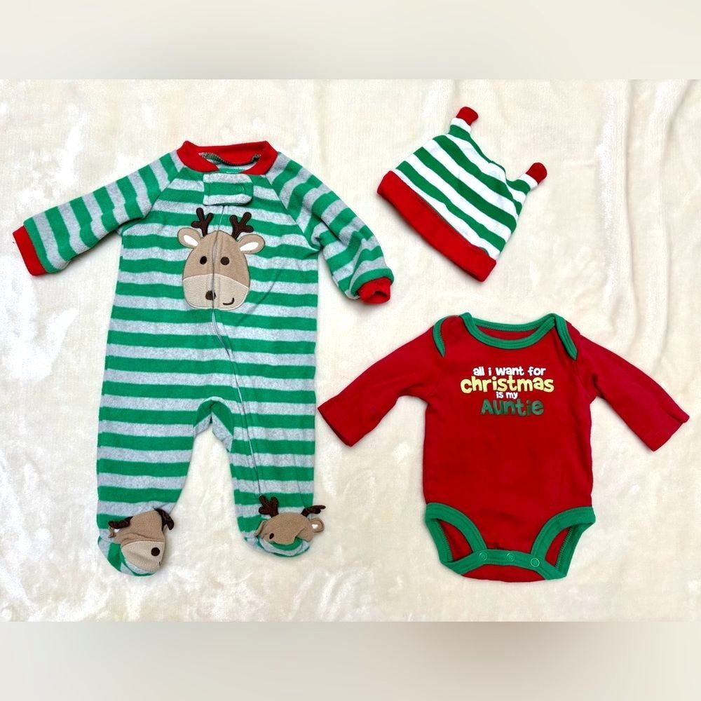 Hanna Andersson Carters Christmas Baby Sleeper Bundle Hat 7-Piece Lot Newborn 3M - Picture 2 of 7
